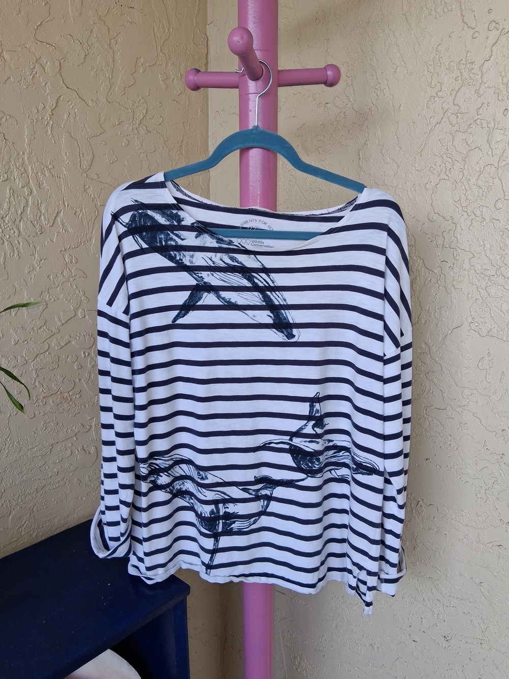 J CREW Striped Black & White Boatneck Top with Graphic Whales